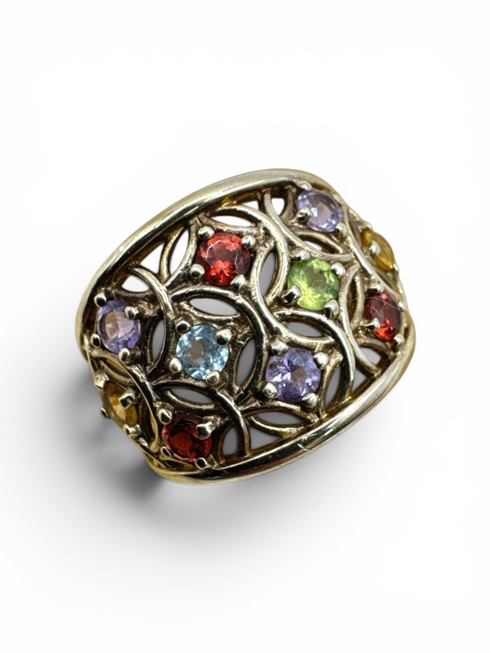Vintage Michael Valitutti Style Sterling 14K Gold Multi Gemstone Colorful Ring 7